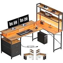 Amazon | Maihail l字デスク LEDライト付き 机 pcデスク desk